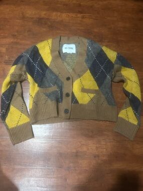 Re/Done Brown & Yellow Argyle Mohair Cardigan Size XS
